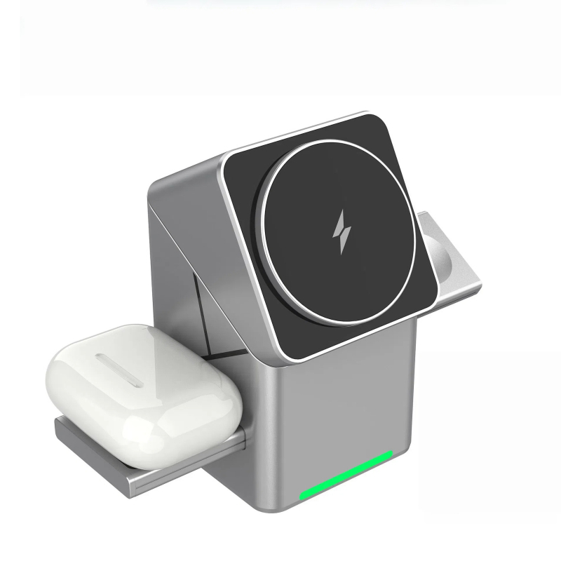Suport de birou cu cub Rubik rotativ și încărcare wireless magnetică – lampă de noapte 3 în 1 (PD, Qi, 15W, 3A)