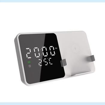 Sklopivi 15W bežični punjač za stolnu upotrebu s satom, prikazom temperature i alarmom – magnetsko punjenje, QC3.0