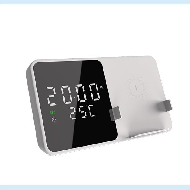 Sklopivi 15W bežični punjač za stolnu upotrebu s satom, prikazom temperature i alarmom – magnetsko punjenje, QC3.0
