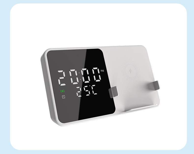 Sklopivi 15W bežični punjač za stolnu upotrebu s satom, prikazom temperature i alarmom – magnetsko punjenje, QC3.0