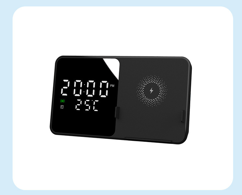 Sklopivi 15W bežični punjač za stolnu upotrebu s satom, prikazom temperature i alarmom – magnetsko punjenje, QC3.0