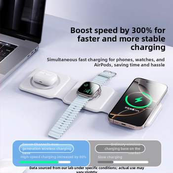 Tri v jednom MagSafe bezdrôtový nabíjač pre Apple zariadenia, skladací magnetický stojan, 15W, QC4.0, 2A