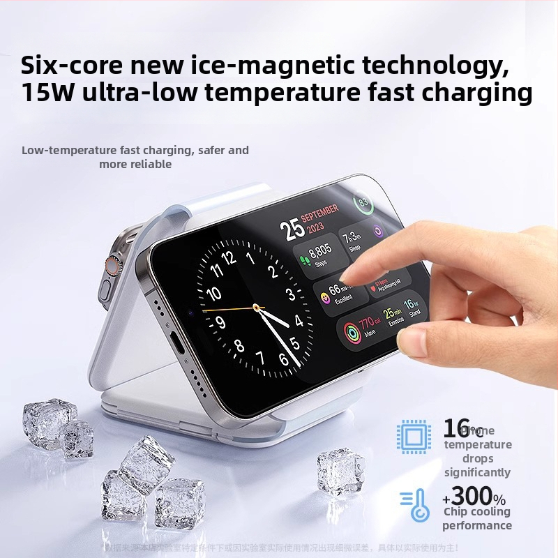 Tri v jednom MagSafe bezdrôtový nabíjač pre Apple zariadenia, skladací magnetický stojan, 15W, QC4.0, 2A