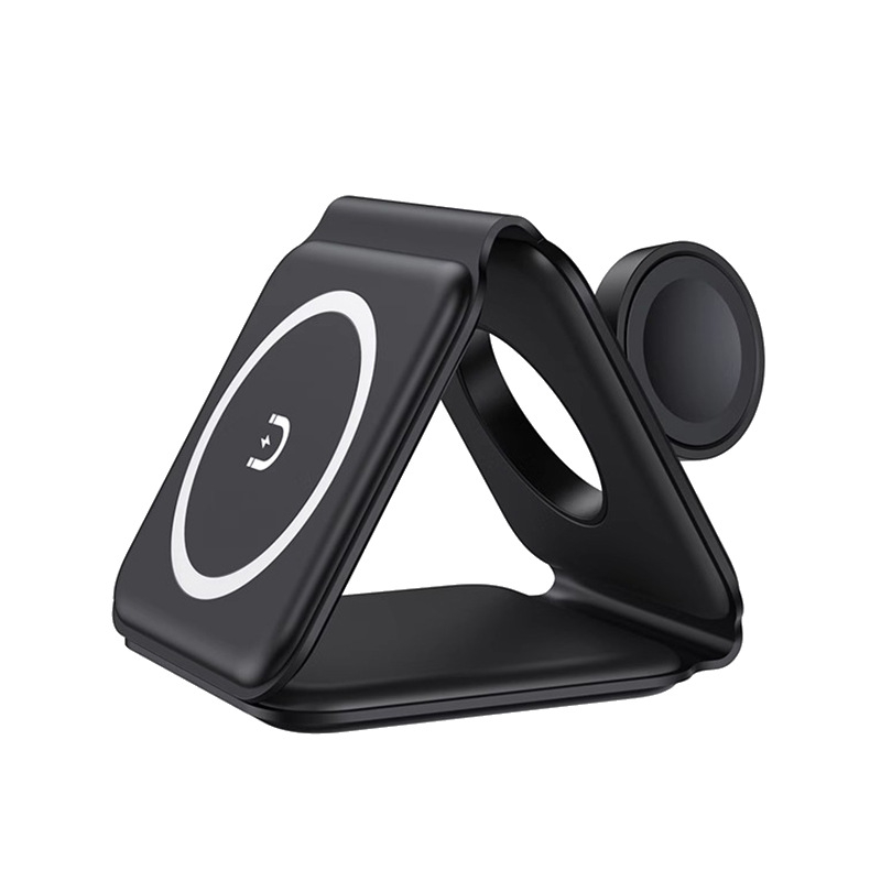 Tri v jednom MagSafe bezdrôtový nabíjač pre Apple zariadenia, skladací magnetický stojan, 15W, QC4.0, 2A