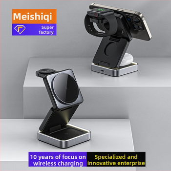Bezdrôtová nabíjačka 3v1 s magnetickým nabíjaním Qi, 15W rýchle nabíjanie pre zariadenia Apple, skladací stojan