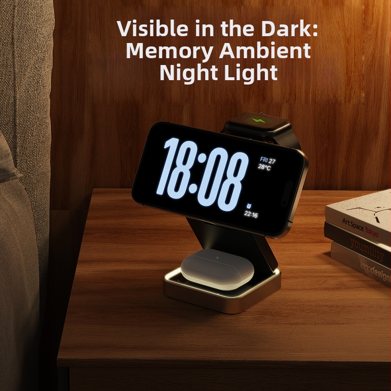 Bezdrôtová nabíjačka 3v1 s magnetickým nabíjaním Qi, 15W rýchle nabíjanie pre zariadenia Apple, skladací stojan