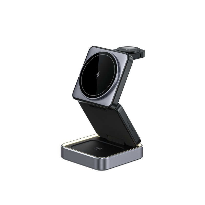 Ασύρματος φορτιστής 3-σε-1 με μαγνητική φόρτιση Qi, 15W γρήγορη φόρτιση για συσκευές Apple, πτυσσόμενη βάση