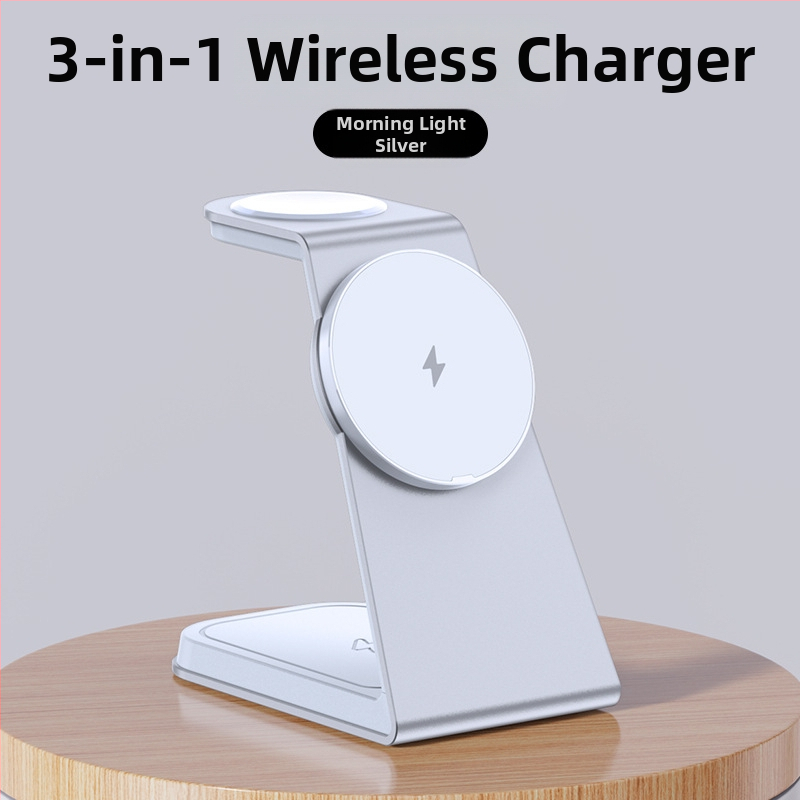 Tri u jedne magnetni bežični punjač — PD brzo punjenje za telefon, sat i slušalice, aluminijski stalak, 21W