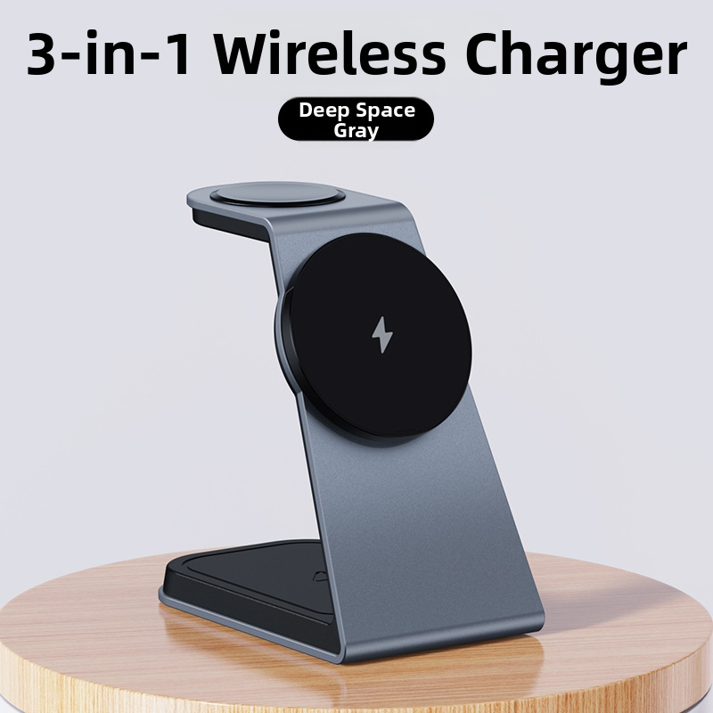 Tri u jedne magnetni bežični punjač — PD brzo punjenje za telefon, sat i slušalice, aluminijski stalak, 21W