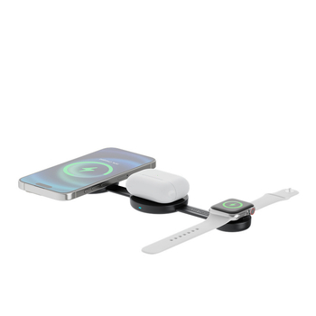 Trostruko bežično stolno punjenje s sklopivim držačem za Apple telefon i slušalice — 5W/7.5W/10W/15W, ukupna snaga 18W, 2.2A izlaz, QC3.0, magnetsko punjenje