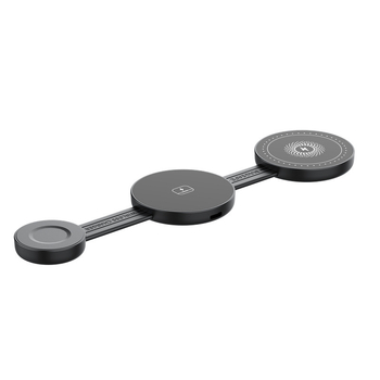 Trostruko bežično stolno punjenje s sklopivim držačem za Apple telefon i slušalice — 5W/7.5W/10W/15W, ukupna snaga 18W, 2.2A izlaz, QC3.0, magnetsko punjenje