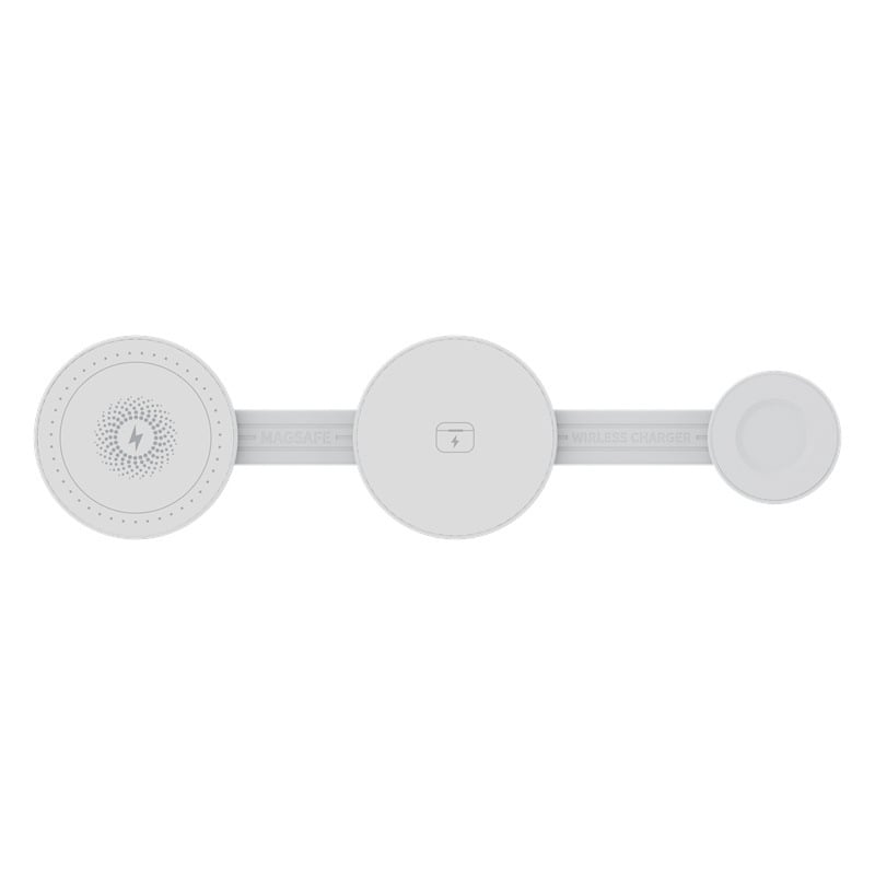 Trostruko bežično stolno punjenje s sklopivim držačem za Apple telefon i slušalice — 5W/7.5W/10W/15W, ukupna snaga 18W, 2.2A izlaz, QC3.0, magnetsko punjenje