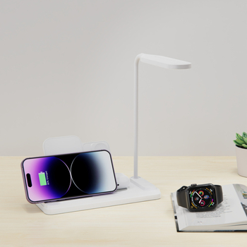 Stolni bežični punjač s noćnom lampom i držačem za telefon – 3-u-1 Qi punjač, do 25W, izlaz 1,66A