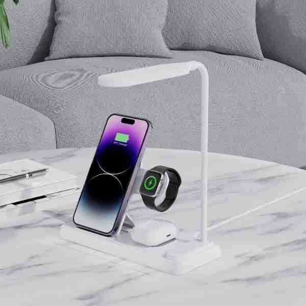 Stolni bežični punjač s noćnom lampom i držačem za telefon – 3-u-1 Qi punjač, do 25W, izlaz 1,66A