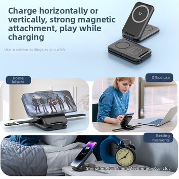 Bezdrôtová nabíjačka 3 v 1 s MagSafe magnetickým nabíjaním, prenosný skladací stojan, QC3.0 rýchle nabíjanie, max. výstup 15W