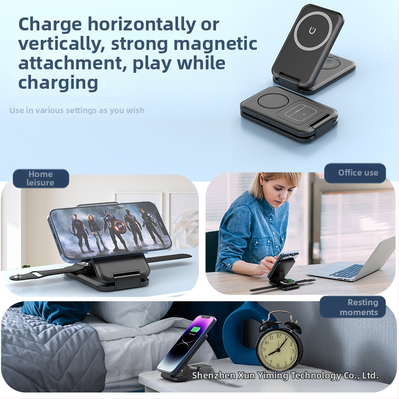 Bezdrôtová nabíjačka 3 v 1 s MagSafe magnetickým nabíjaním, prenosný skladací stojan, QC3.0 rýchle nabíjanie, max. výstup 15W