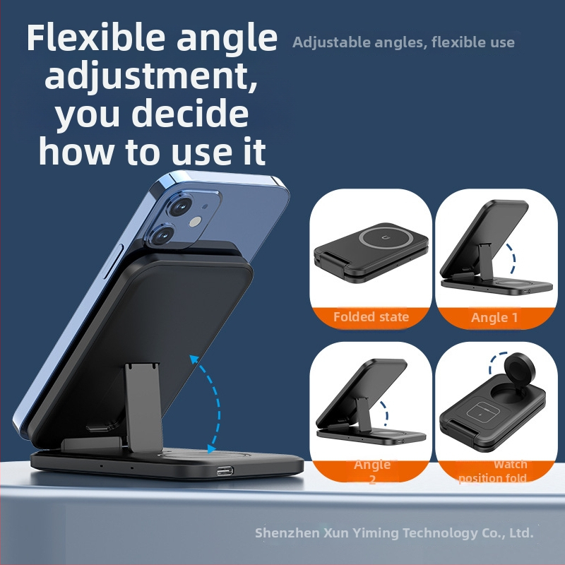 Bezdrôtová nabíjačka 3 v 1 s MagSafe magnetickým nabíjaním, prenosný skladací stojan, QC3.0 rýchle nabíjanie, max. výstup 15W