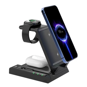 Šesť v jednom bezdrôtový nabíjač s PD rýchlym nabíjaním pre radu iPhone, výstup 35W, celkový výkon 50W, Qi/CE/ROHS certifikované, s držiakom na telefón