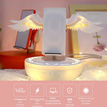 Bezdrôtová nabíjačka s Bluetooth reproduktorom a držiakom na telefón — 10W bezdrôtového nabíjania, QC3.0 rýchle nabíjanie, Type-C rozhranie, ROHS certifikát