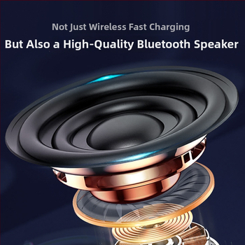 Bezdrôtová nabíjačka s Bluetooth reproduktorom a držiakom na telefón — 10W bezdrôtového nabíjania, QC3.0 rýchle nabíjanie, Type-C rozhranie, ROHS certifikát