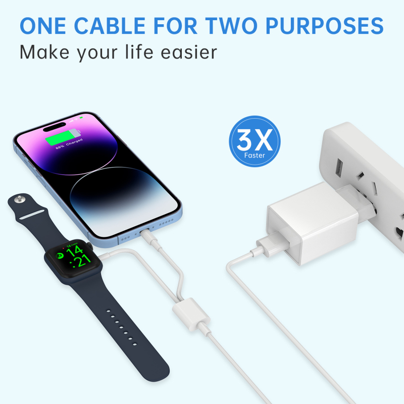 Brzo zidno punjenje za iPhone 14 i Apple Watch – QC2.0, 30W, 1 izlaz, uključuje 2 data kabela