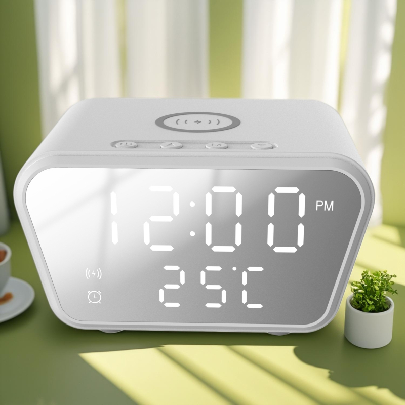 Ceas deșteptător cu încărcare wireless, afișaj dată și temperatură, 15W QC 3.0, 1.7A