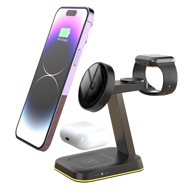 Magnetsko bežično punjenje s noćnom lampom i stolnim držačem za Apple uređaje, QC3.0, 15W, 3A
