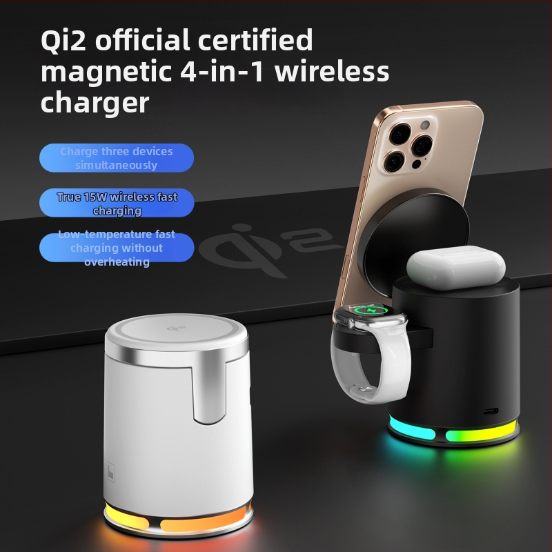 Bezdrôtová nabíjačka 3v1 s MagSafe pre telefón 15W, slúchadlá 5W, hodinky 3W, RGB svetlo na stole