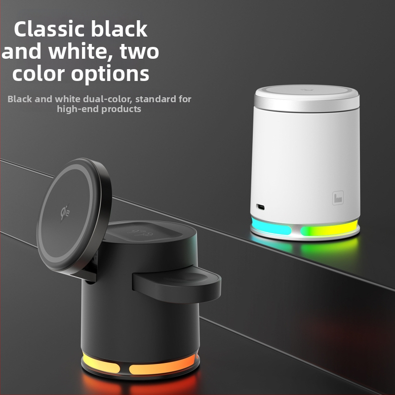 Bezdrôtová nabíjačka 3v1 s MagSafe pre telefón 15W, slúchadlá 5W, hodinky 3W, RGB svetlo na stole