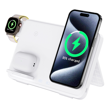 Încărcător wireless 4 în 1 pentru iPhone, AirPods și Apple Watch, cu design magnetic pliabil și încărcare rapidă, 33W total (telefon până la 15W, căști 2,5W) QC3.0