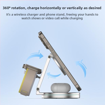 360° okretna 3-u-1 bežična stanica za punjenje s magnetskim punjenjem, metalni sklopivi držač za telefon – ukupna snaga 25W (telefon 15W, sat 2,5W, slušalice 3W)