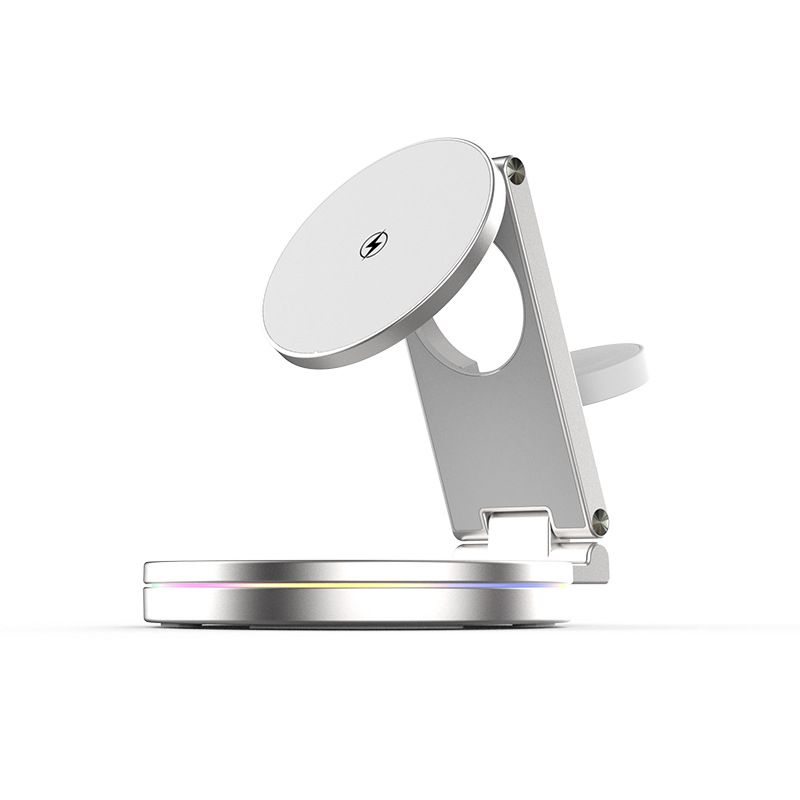 360° okretna 3-u-1 bežična stanica za punjenje s magnetskim punjenjem, metalni sklopivi držač za telefon – ukupna snaga 25W (telefon 15W, sat 2,5W, slušalice 3W)