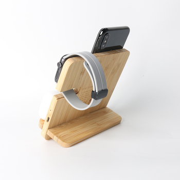 3-σε-1 μπαμπού ασύρματο φορτιστή με βάση γραφείου από ξύλο για κινητό, ρολόι και ακουστικά – QC3.0 9V γρήγορη φόρτιση