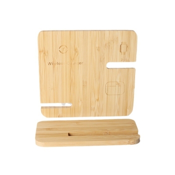 3-σε-1 μπαμπού ασύρματο φορτιστή με βάση γραφείου από ξύλο για κινητό, ρολόι και ακουστικά – QC3.0 9V γρήγορη φόρτιση