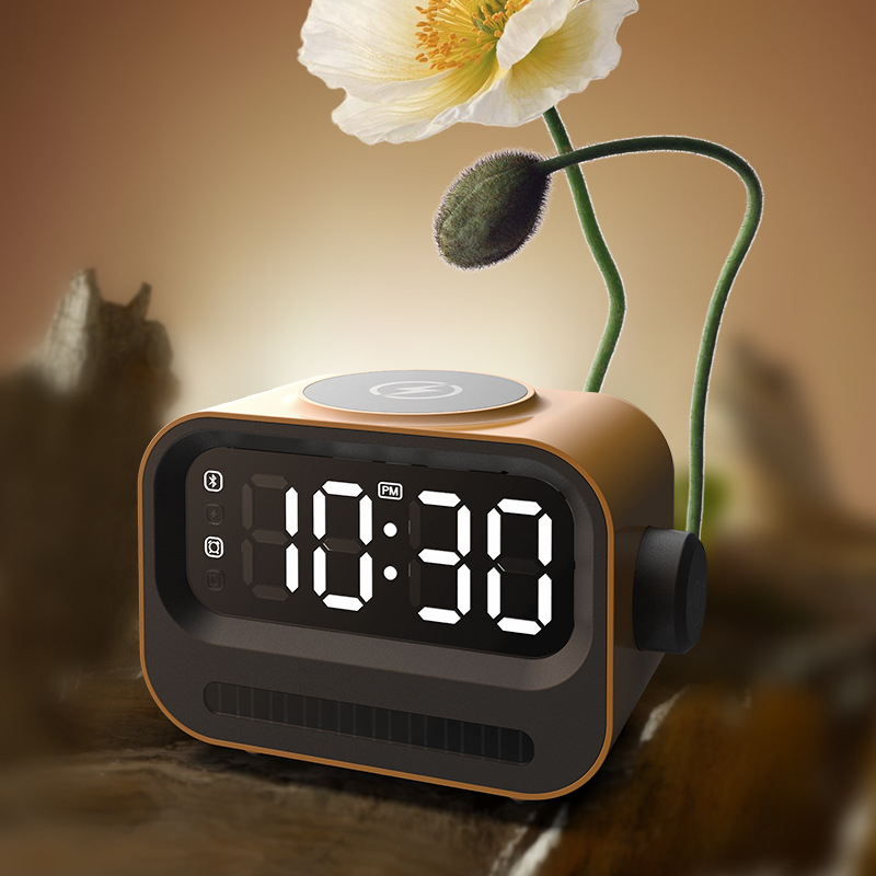 Digitális óra ébresztővel és beépített hangszóróval, vezeték nélküli töltő akár 15W, QC3.0 gyorstöltés és mágneses töltés