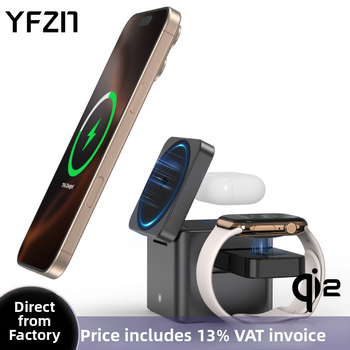 Qi2 certifikovaný magnetický bezdrôtový nabíjač pre tri zariadenia – konštrukcia z hliníkovej zliatiny a skla, 15W rýchle nabíjanie, PD protokol