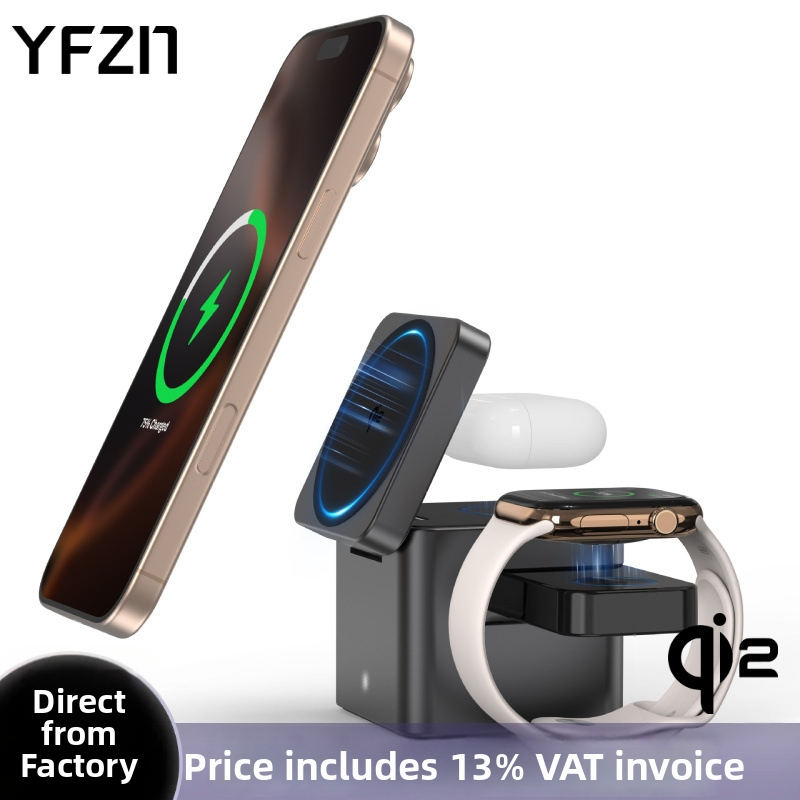 Qi2 certifikovaný magnetický bezdrôtový nabíjač pre tri zariadenia – konštrukcia z hliníkovej zliatiny a skla, 15W rýchle nabíjanie, PD protokol