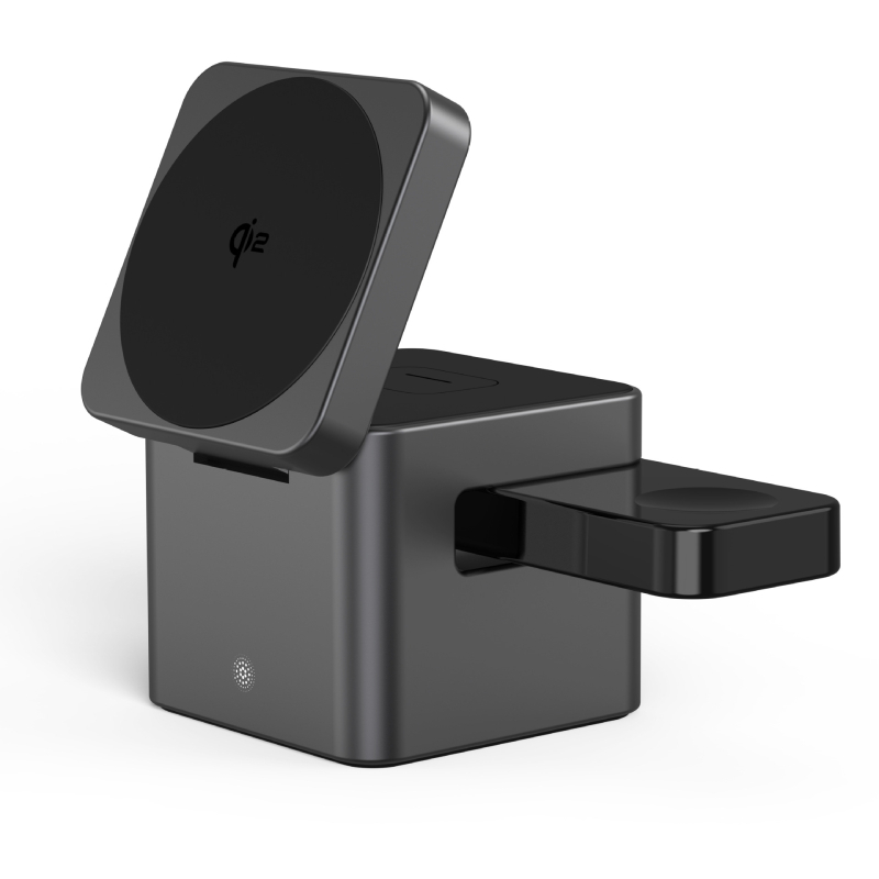 Qi2 certifikovaný magnetický bezdrôtový nabíjač pre tri zariadenia – konštrukcia z hliníkovej zliatiny a skla, 15W rýchle nabíjanie, PD protokol