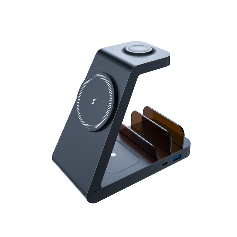 Öt az egyben mágneses töltőállvány Apple iPhone és iPad készülékekhez – Teljesítmény 36W, QC3.0 gyorstöltés, mágneses töltés, kimenet 9V2A