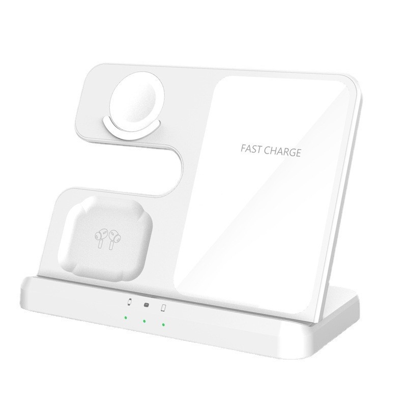 Asztali 3 az 1-ben vezeték nélküli töltőállvány telefonhoz, órához és fülhallgatóhoz – gyors töltés, max. 15W, tartomány 2.5–15W, QC3.0, 3A