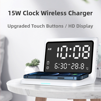 Bezdrôtová nabíjačka na hodinky s budíkom, 3 v 1, Qi do 15W, digitálny displej, kompatibilné s Apple