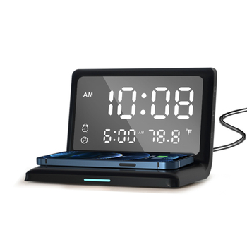 Ασύρματο φορτιστή ρολογιού με ξυπνητήρι, τρία σε ένα, Qi γρήγορη φόρτιση έως 15W, συμβατό με Apple