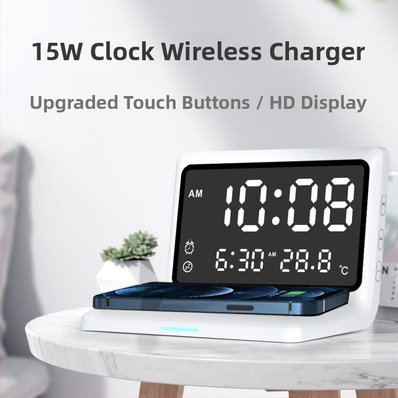 Bezdrôtová nabíjačka na hodinky s budíkom, 3 v 1, Qi do 15W, digitálny displej, kompatibilné s Apple