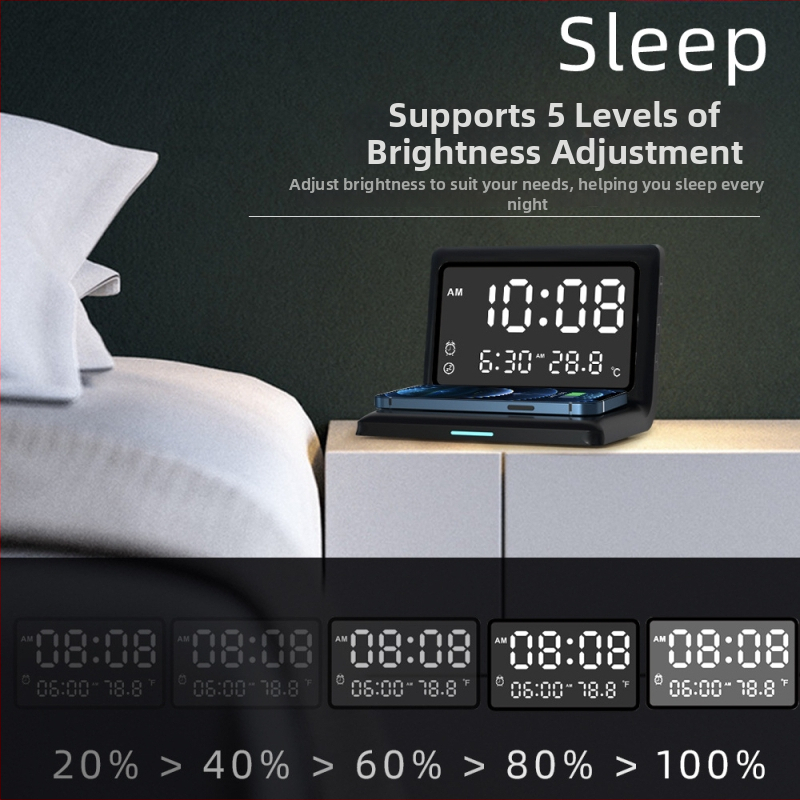 Bezdrôtová nabíjačka na hodinky s budíkom, 3 v 1, Qi do 15W, digitálny displej, kompatibilné s Apple