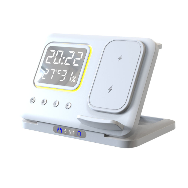 Încărcător wireless pliabil trei în unu pentru telefoane Apple și Huawei, căști și ceas — ieșire 15W, putere totală 18W, QC3.0 încărcare rapidă