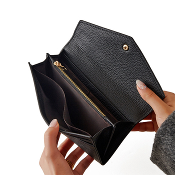 Első rétegű marhabőr pénztárca, hosszú boríték stílusú, többfunkciós kézitáska, bélés bőrrel, kopásálló