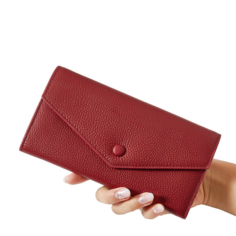 Első rétegű marhabőr pénztárca, hosszú boríték stílusú, többfunkciós kézitáska, bélés bőrrel, kopásálló