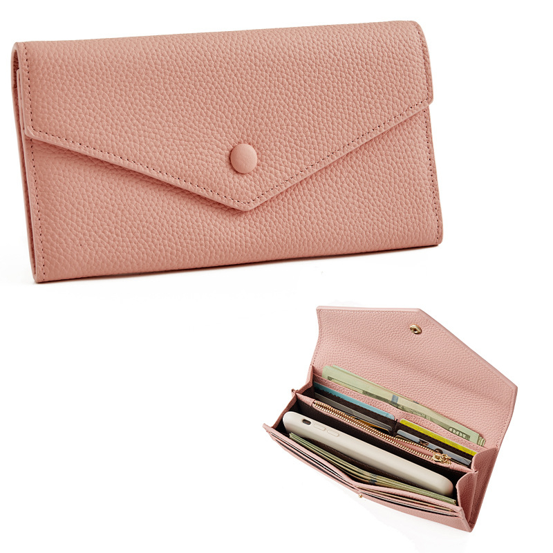 Első rétegű marhabőr pénztárca, hosszú boríték stílusú, többfunkciós kézitáska, bélés bőrrel, kopásálló