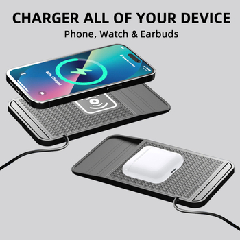 Încărcător wireless pentru mașină – Qi 15W încărcare rapidă, anti-derapant, suport auto, 2A ieșire