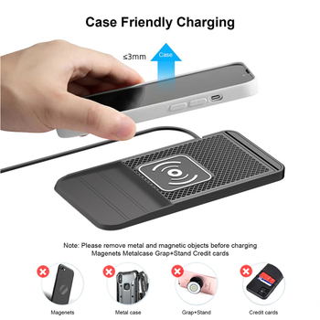 Încărcător wireless pentru mașină – Qi 15W încărcare rapidă, anti-derapant, suport auto, 2A ieșire